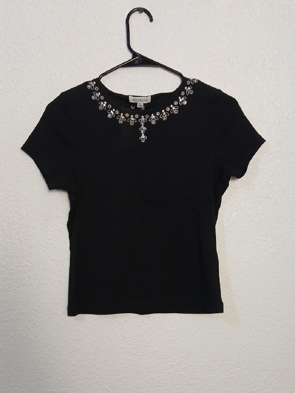 Black Embellished Short Sleeve Top